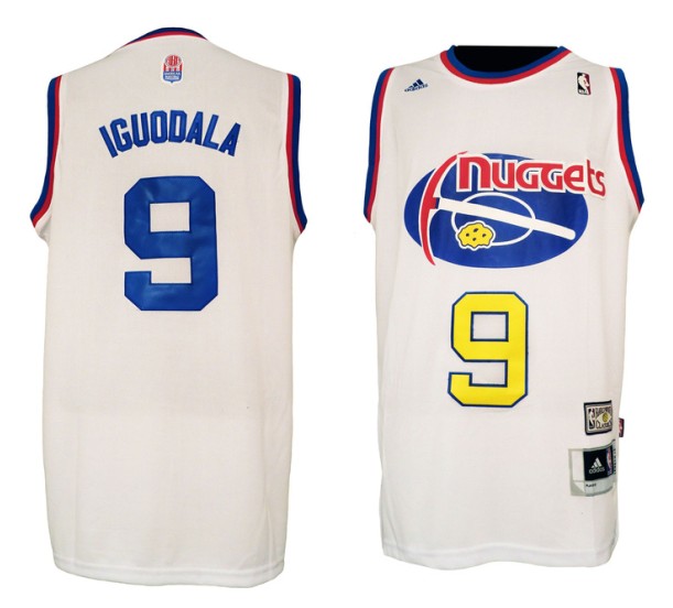 NBA Denver Nuggets 9 Andre Iguodala ABA 1975 76 Hardwood Classic Prospector Throwback Swingman White Jersey
